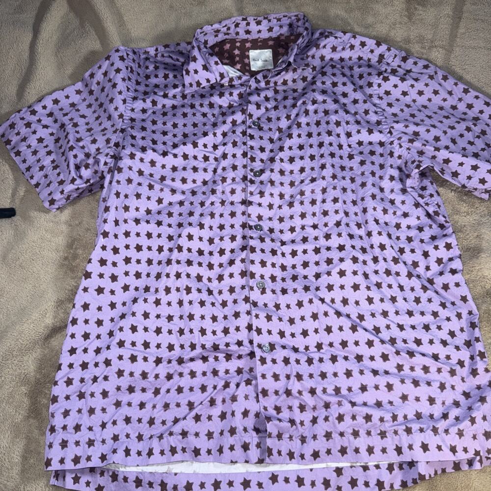 Paul Smith Men’s Xl Button Down Purple Stars Shirt Preowned Good Condition